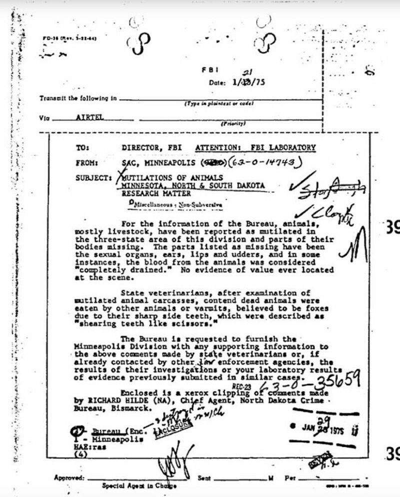 A scan of an FBI document, with several handwritten notes surrounding it.