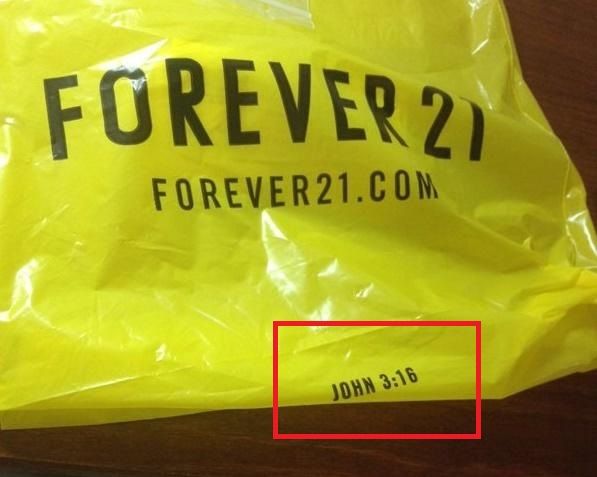 Religious message on shopping bag from Forever 21