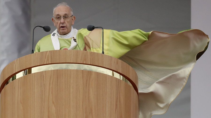 Pope Francis speaks to a crowd in Ireland