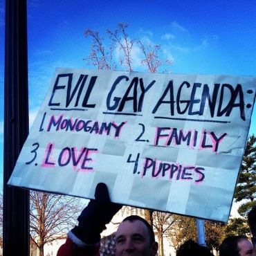 Evil gay agenda sign