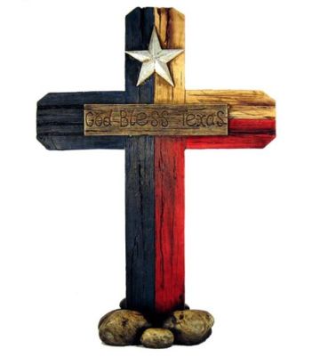 A sign reading 'God Bless Texas'.