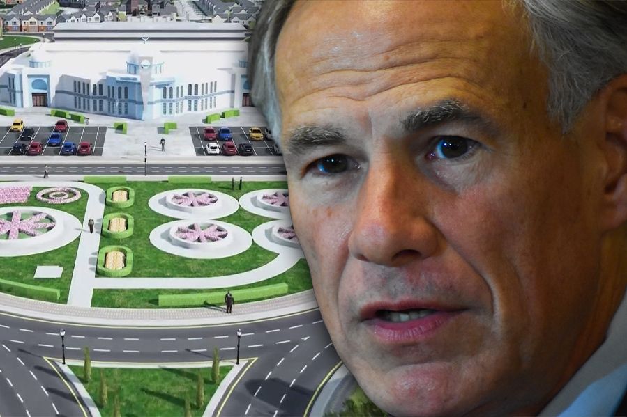 texas governor greg abbott in front of planned islamic community