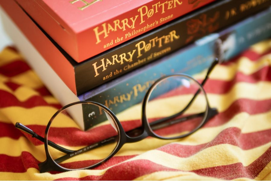 A stack of Harry Potter books.