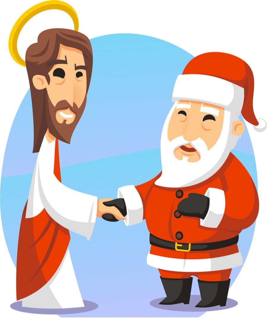 Jesus and Santa shaking hands