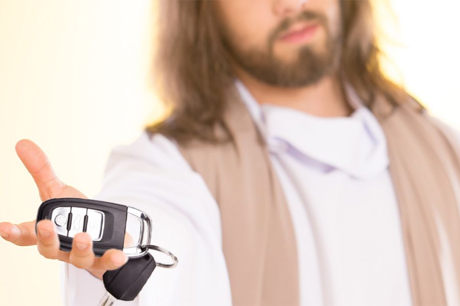 Jesus Christ holding car keys