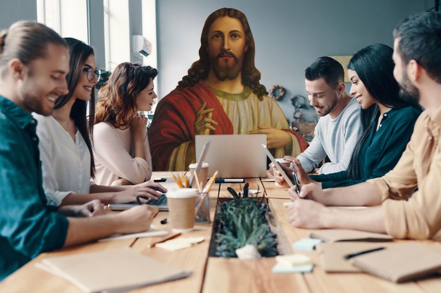 Jesus Christ at marketing meeting