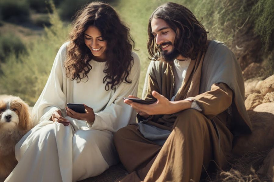 jesus texting on phone