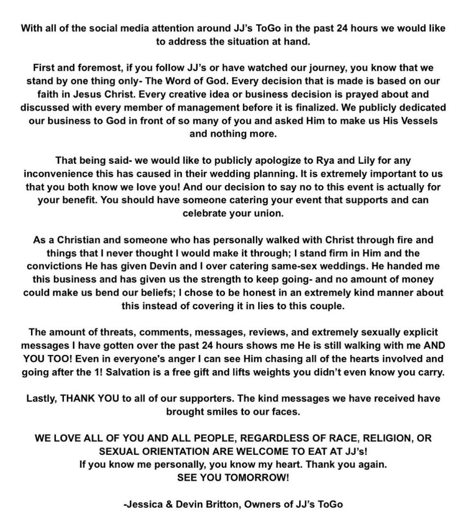 facebook response of jjs to go