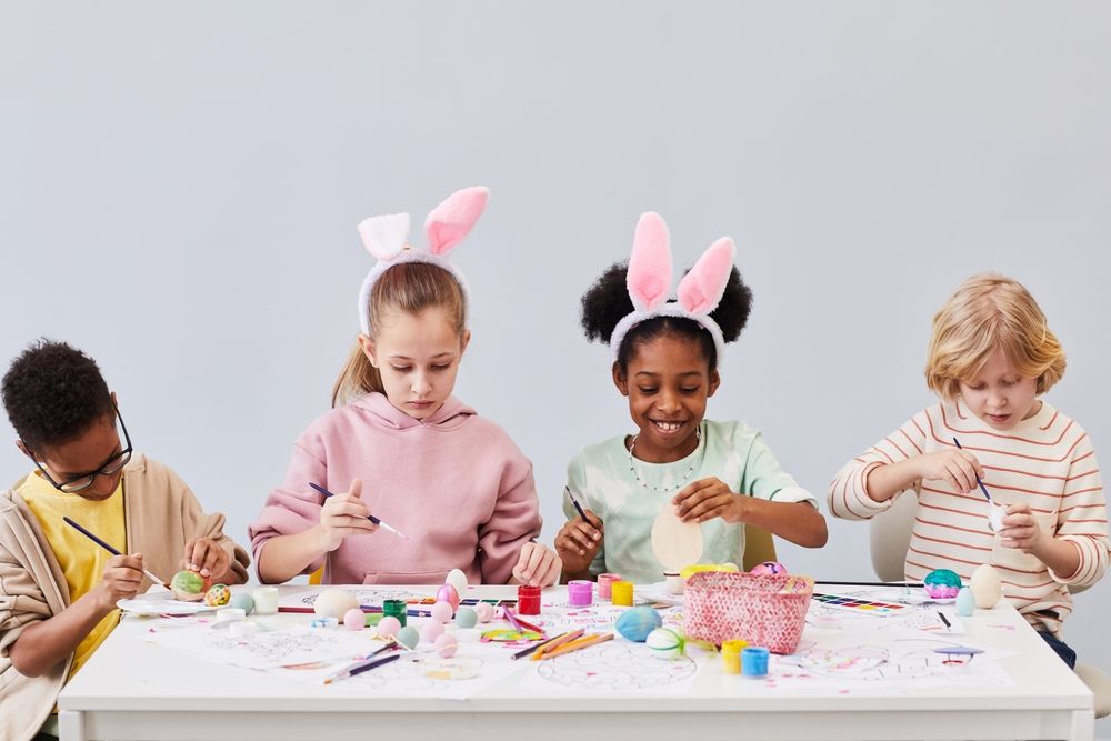 Children decorating Easter eggs