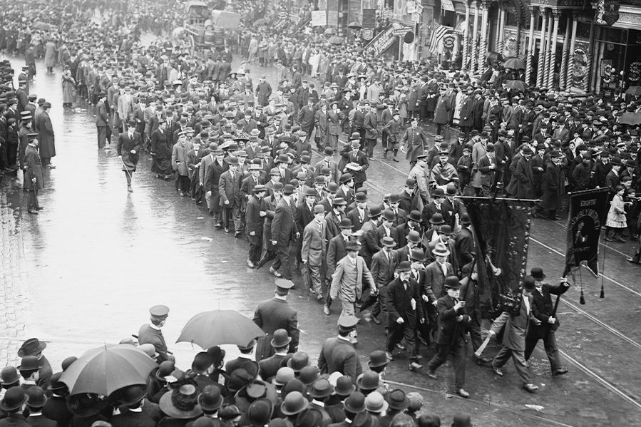 black and white photo of early labor day parade