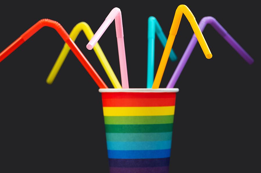 rainbow cup with straws
