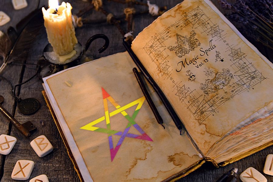 pagan spell book with lgbt pentagram