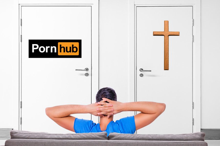 A man deciding between God and porn