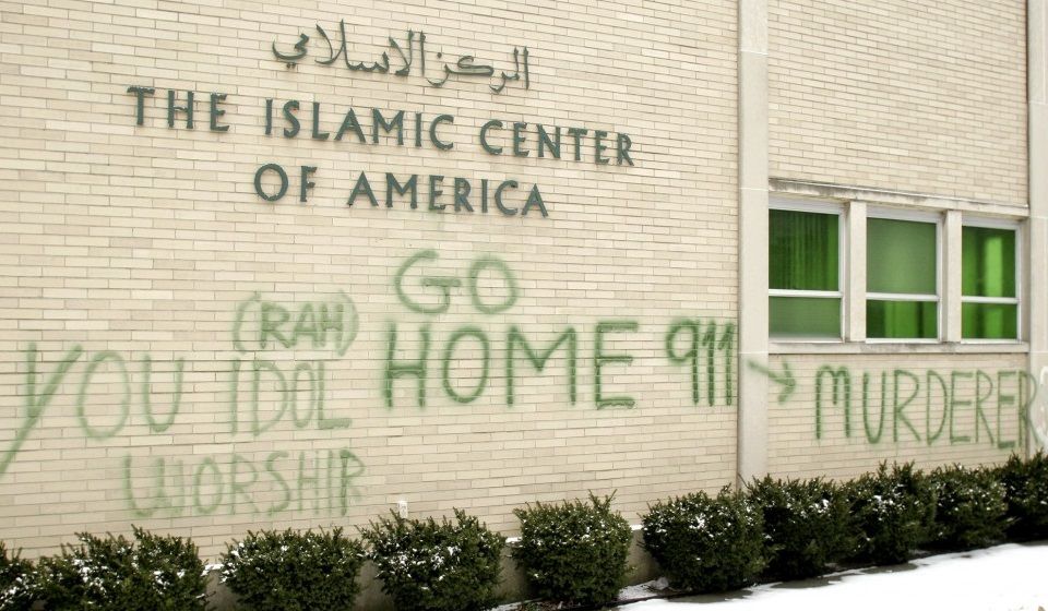 Anti-Muslim messages on wall