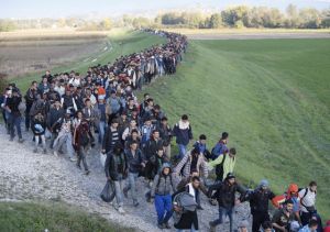 A group of Muslim immigrants traveling to Europe