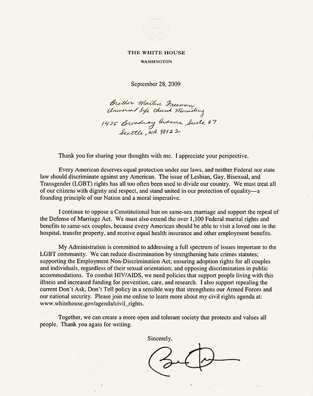 Reply from President Obama