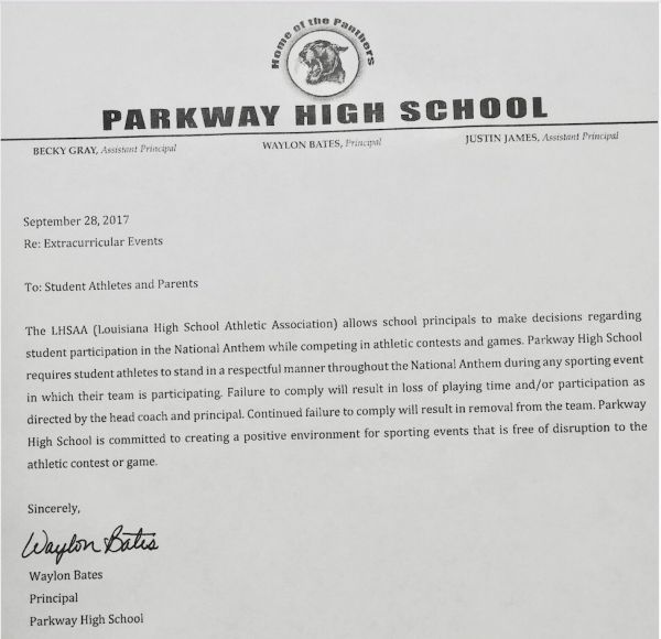 Anthem letter from a high school principal