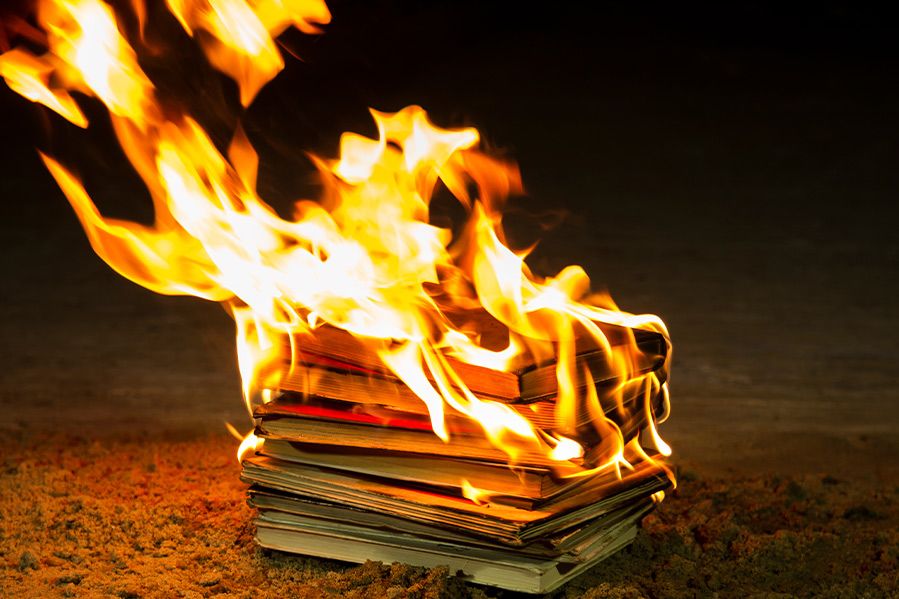 pile of burning books