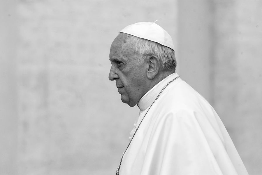 side profile of Pope Francis in black and white