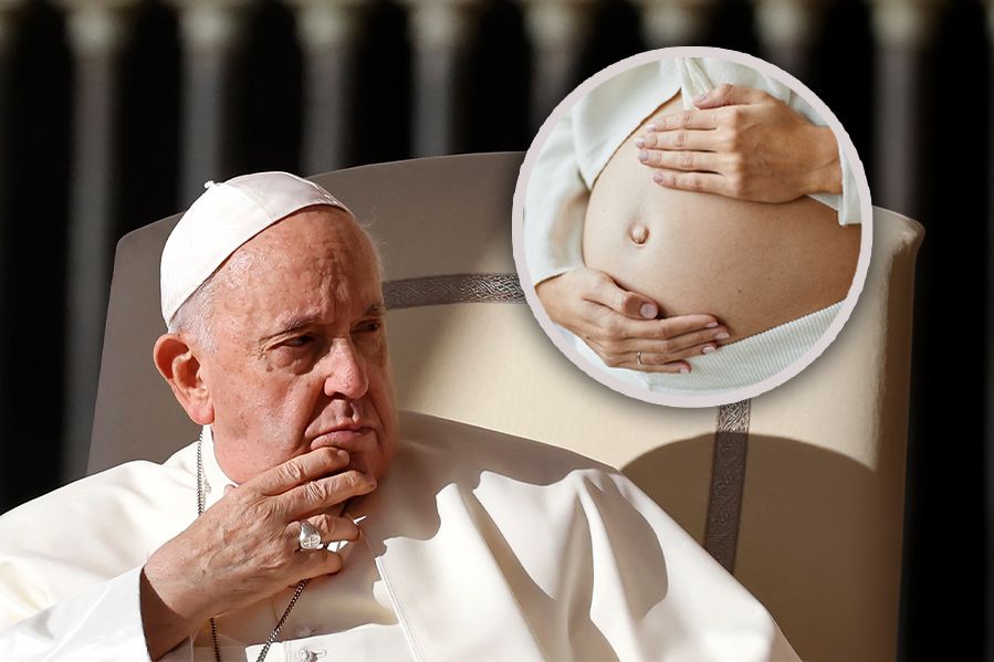 depiction of pope francis thinking about surrogate pregnancy