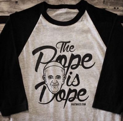 A controversial shirt that uses the pope's image.