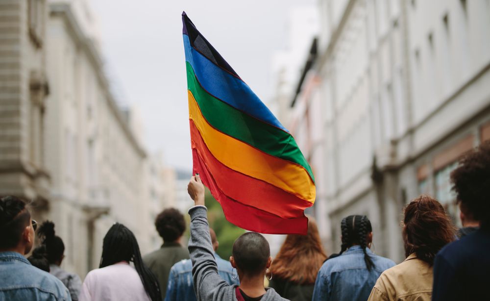 Pride flag march