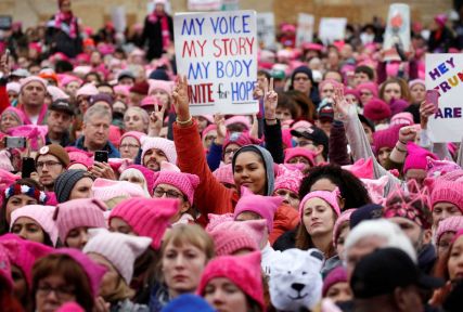 Women wearing pink pussyhats