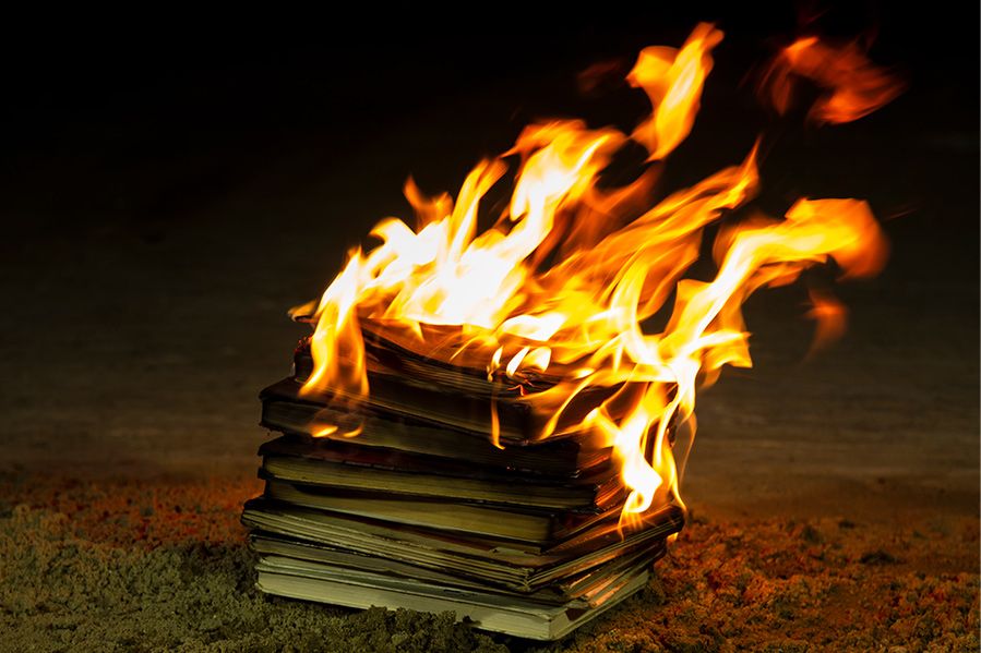pile of books burning