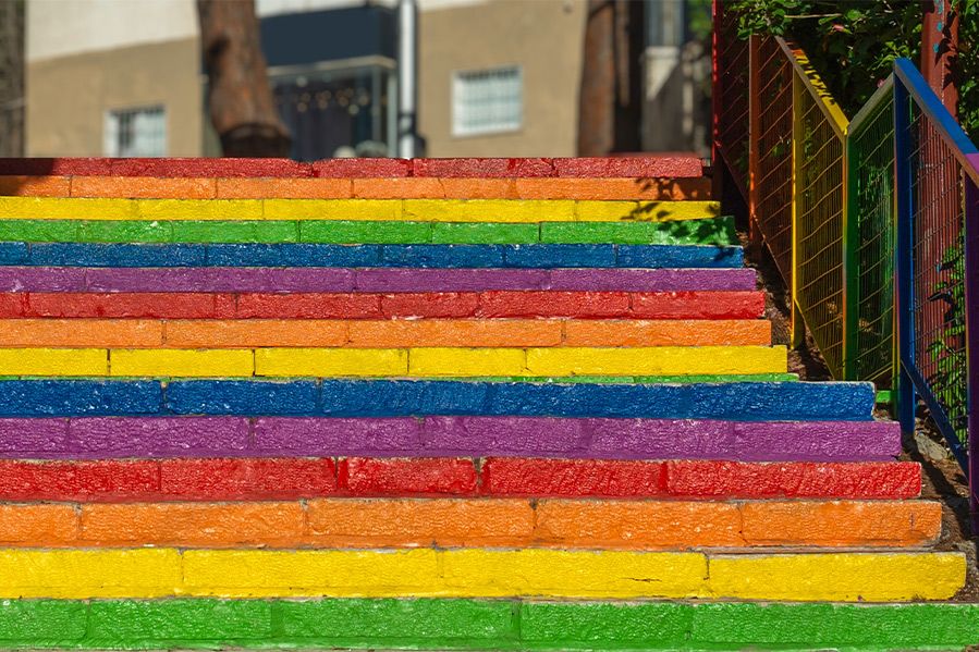 rainbow steps outside church
