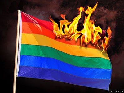 A rainbow flag on fire