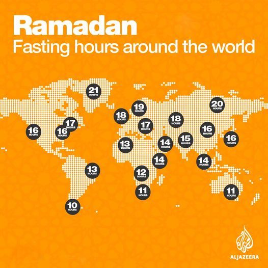 Ramadan fasting hours around the world