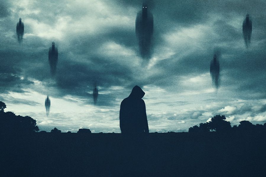 shadowy figures ascending to heaven during rapture