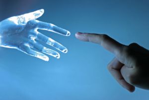 human finger and AI finger touching