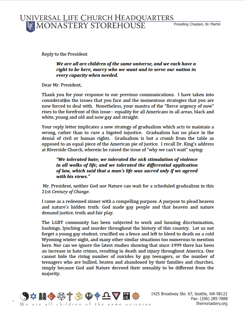 ULC reply to President Obama