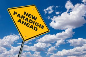 road sign that says new paradigm ahead