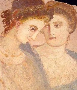 ancient roman painting of two women in love