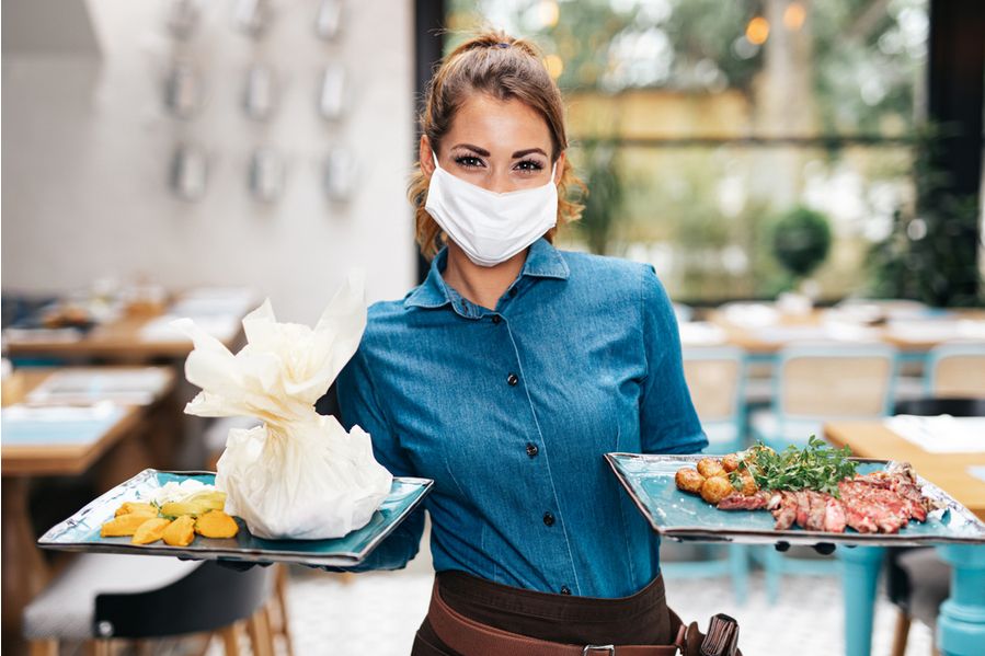 Service worker wearing mask