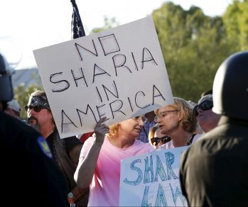 Women protesting influence of Islam in America.