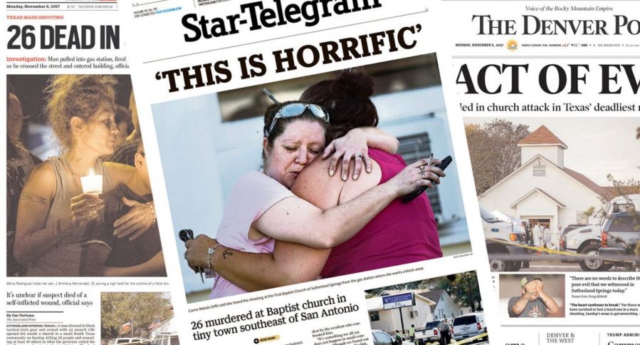 News headlines in the aftermath of the Texas church shooting