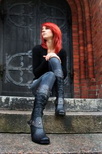 Teen girl sitting in church vestibule