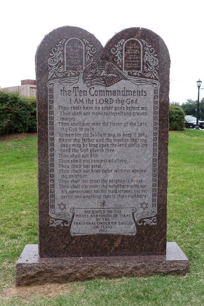 Ten Commandments monument on the Texas Capitol grounds in Austin.