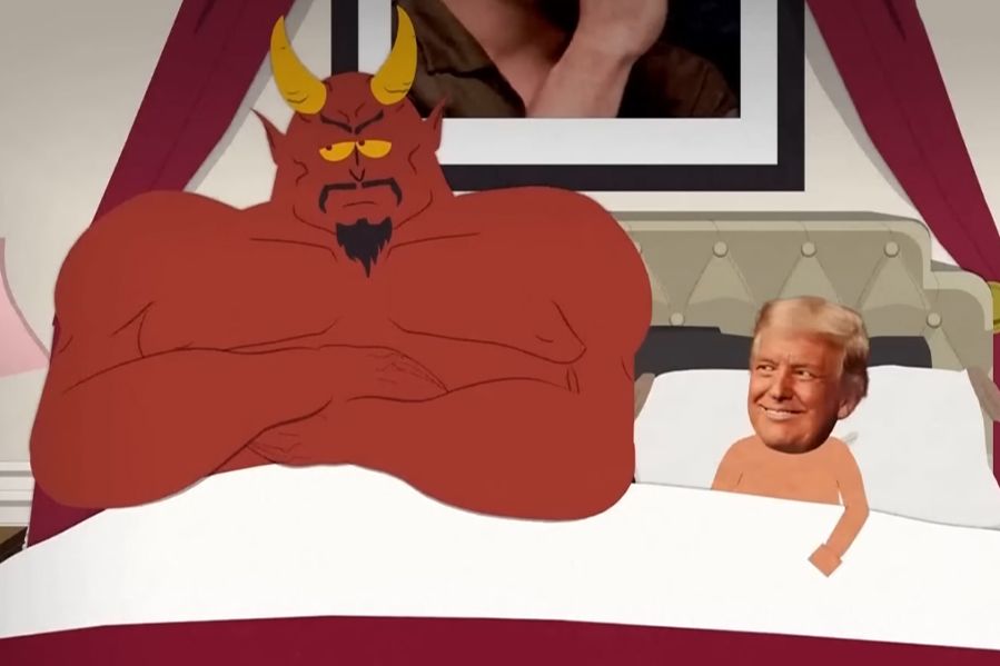 president trump in bed with satan in south park episode