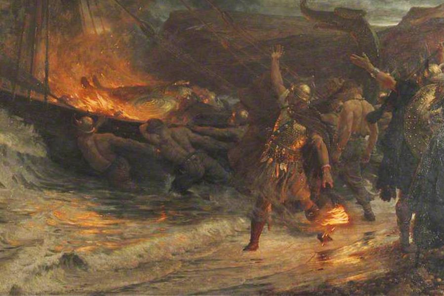 Painting of Viking funeral pyre