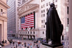 american flag at wall street