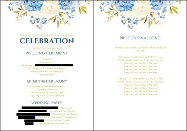 Same-sex wedding program Pennsylvania