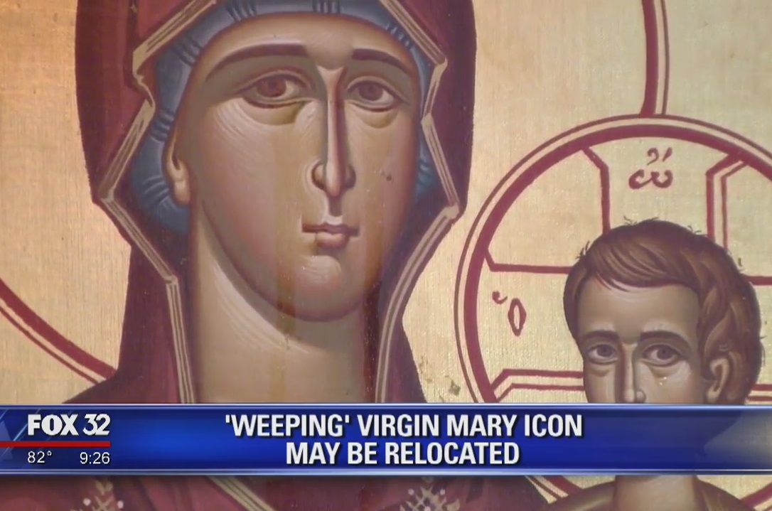 A Virgin Mary icon weeping