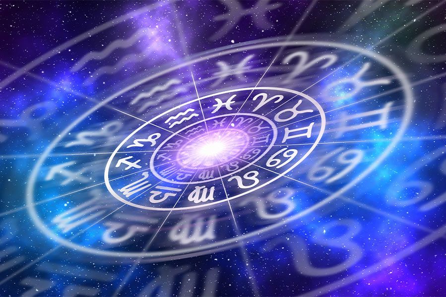 Depiction of astrology zodiac signs in space