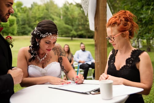 Bride Signing Marriage License