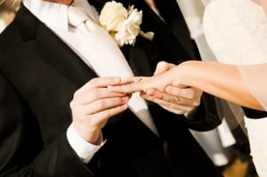 Wedding ceremony exchanging rings