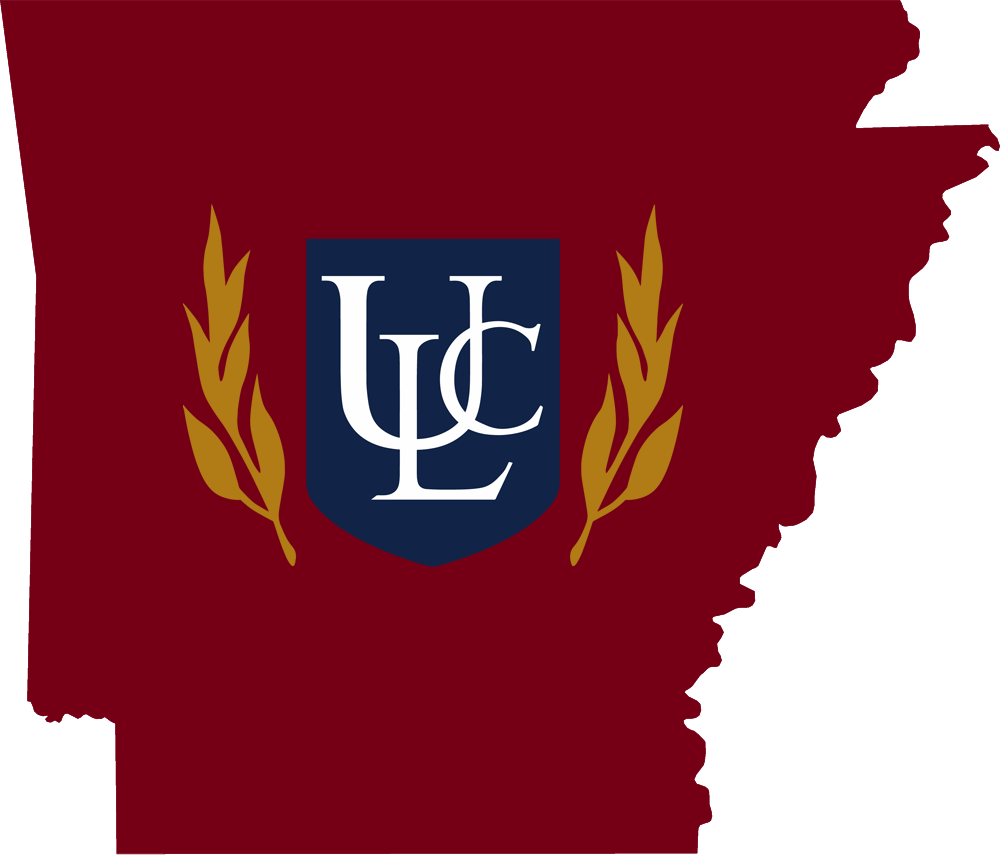 An outline of Arkansas with the ULC logo